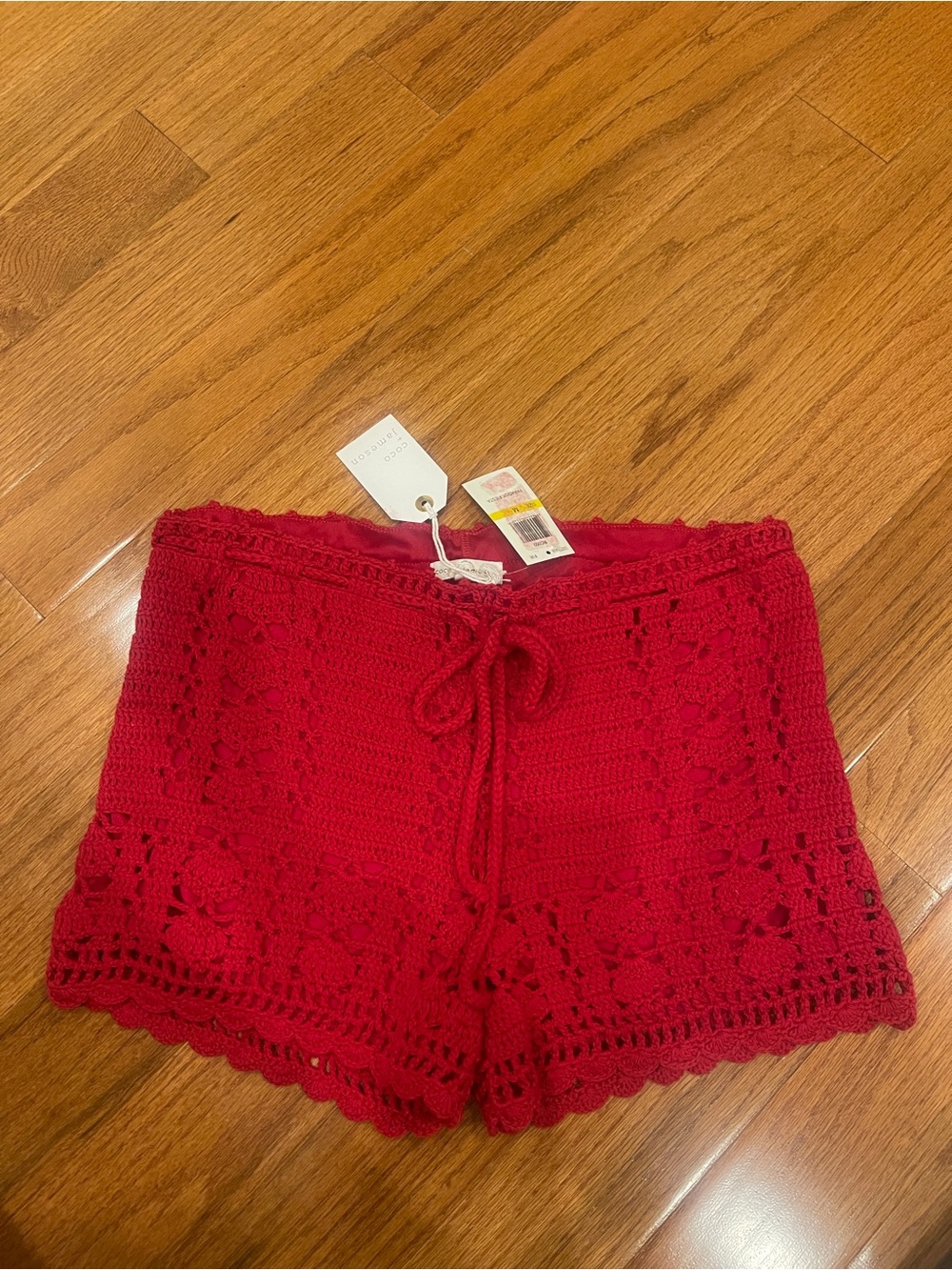Coco + Jameson Red Crochet Drawstring Shorts Size Medium NWT